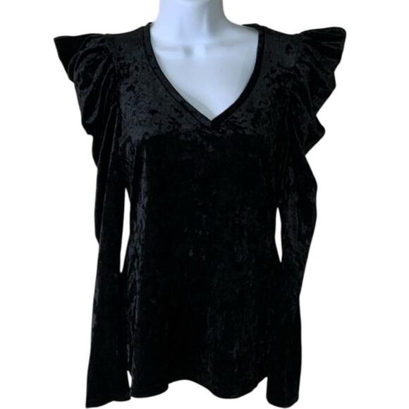 Bisou Bisou Michele Bohbot Vintage Shirt Womens M Long Sleeve Ruffled Cap Velvet - Picture 7 of 8